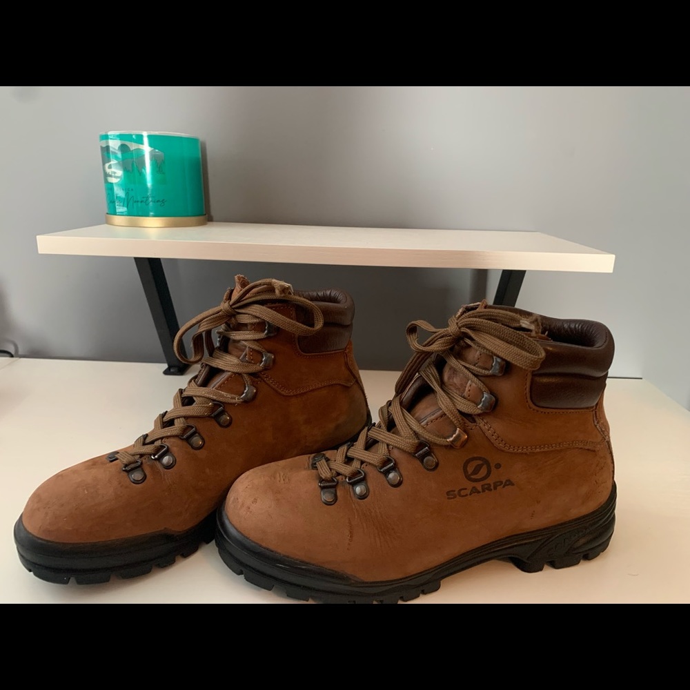 Vintage Scarpa Brown Leather Hiking Boots Skywalk Size 38.5 EUR— 8 US